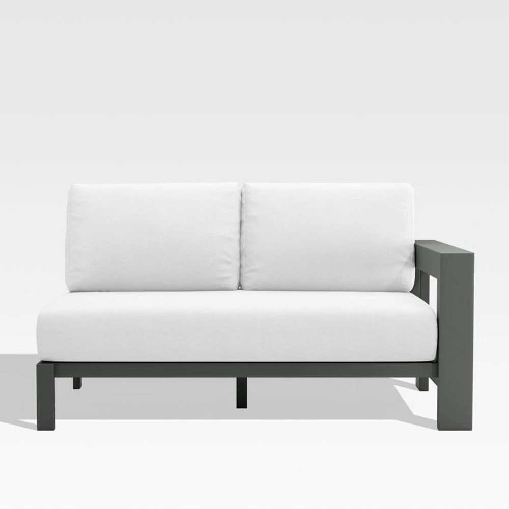 Walker Right Arm Metal Outdoor Loveseat with Canvas White Cushions