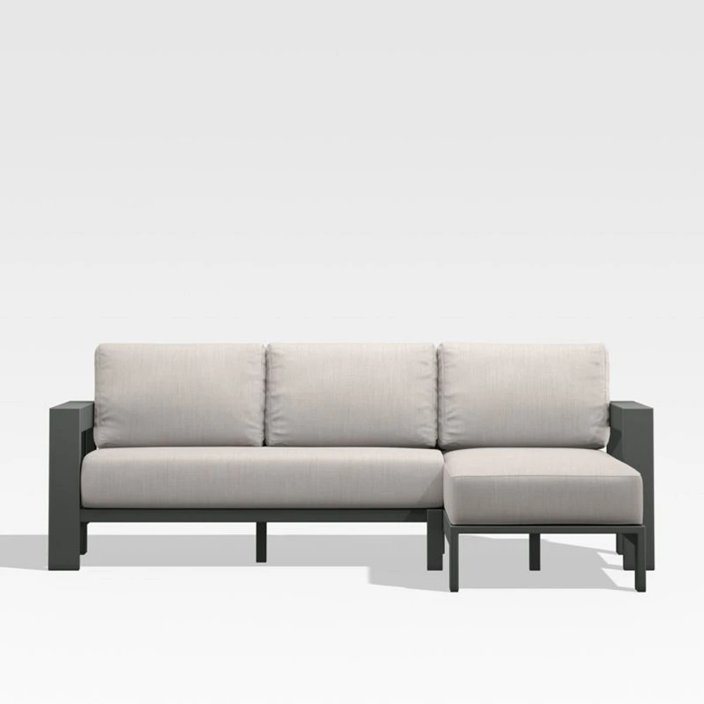 Walker 2-Piece Right Arm Chaise Metal Outdoor Sectional with Cast Ash Brown Sunbrella ® Cushions