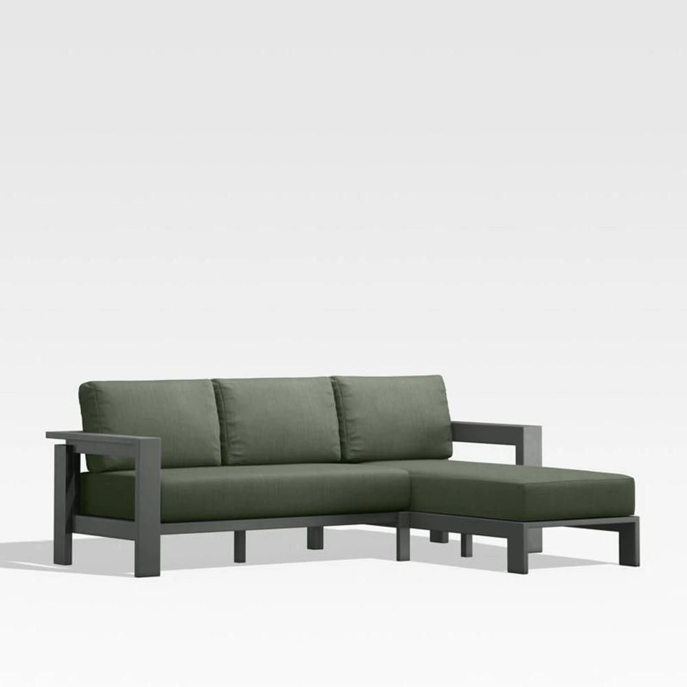Walker 2-Piece Right Arm Chaise Metal Outdoor Sectional with Cast Sage Green Sunbrella ® Cushionsl
