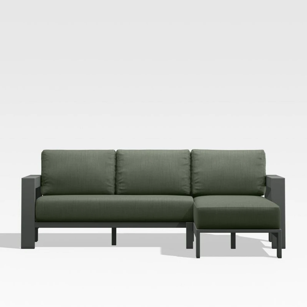 Walker 2-Piece Right Arm Chaise Metal Outdoor Sectional with Cast Sage Green Sunbrella ® Cushionsl