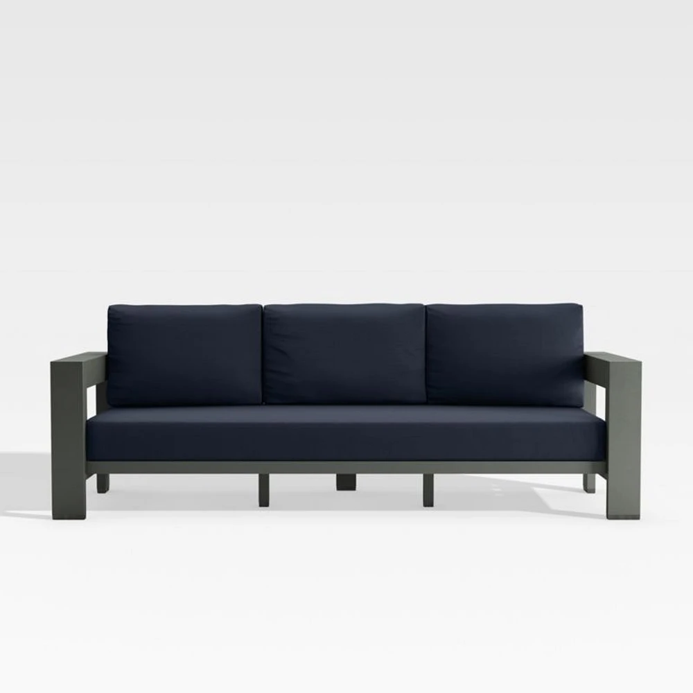 Walker 90" Metal Outdoor Sofa with Canvas Navy Blue Sunbrella ® Cushions