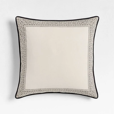 Washed Cotton 23x23 Natural Taupe/Midnight Navy Border Reversible Hand Printed Throw Pillow Cover