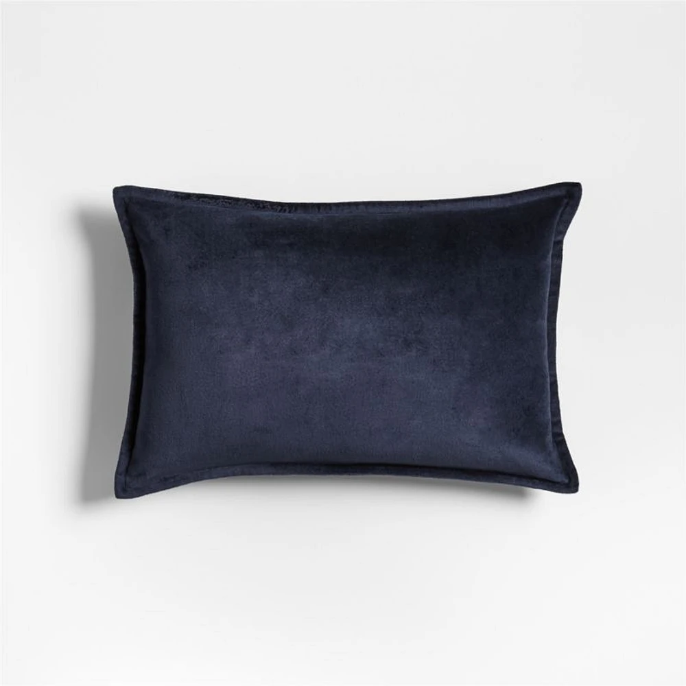 Organic Washed Cotton Velvet 18"x12" Indigo Blue Throw Pillow Cover