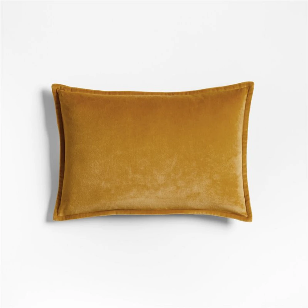 Organic Washed Cotton Velvet 18x12 Ochre Brown Throw Pillow Cover