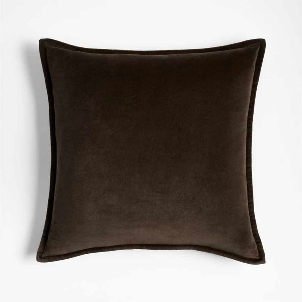 Deep Brown 20x20 Washed Organic Cotton Velvet Throw Pillow Cover