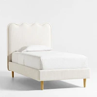 Waveland Ivory and Natural Stripe Upholstered Kids Full Bed