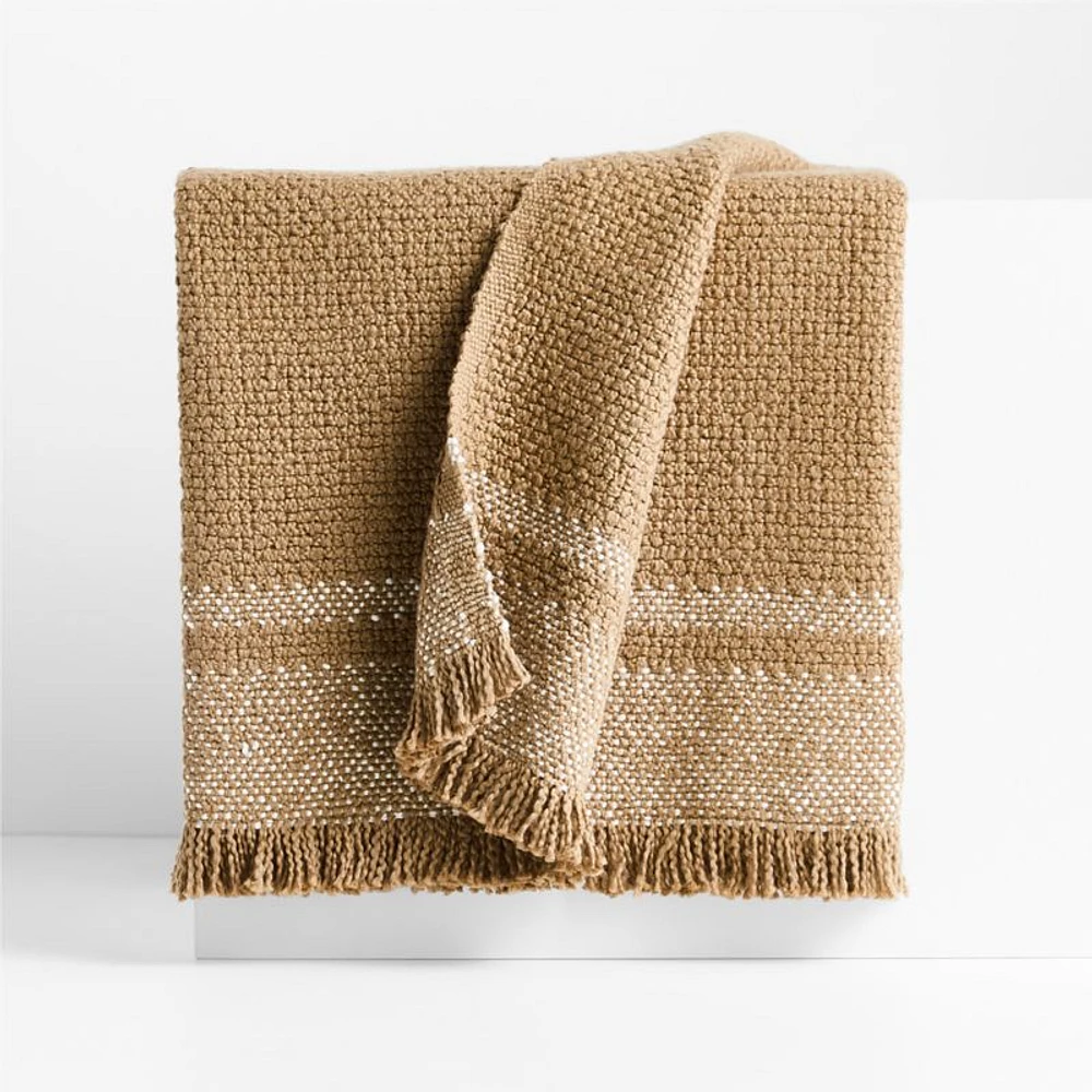 Weekend Camel Brown Organic Cotton 70"x55" Fringe Throw Blanket