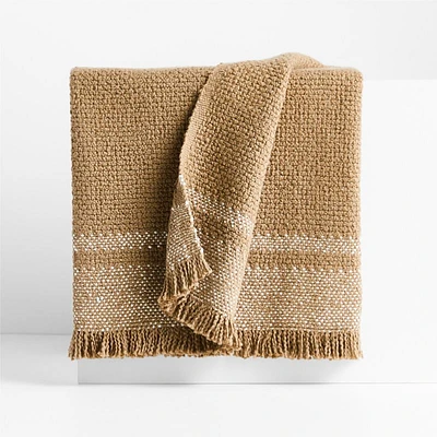Weekend Camel Brown Organic Cotton 70"x55" Fringe Throw Blanket