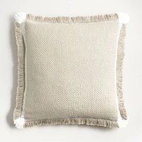 Weekend Sand Beige Organic Cotton Stripe 23x23 Throw Pillow Cover