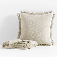 Weekend Sand Beige Organic Cotton Stripe 23x23 Throw Pillow Cover