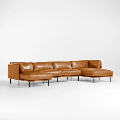 Wells Leather 3-Piece U-Shaped Sectional Sofa