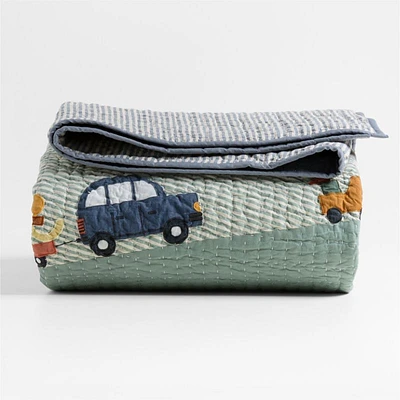 Wheely Cool Embroidered Organic Cotton Kids Twin Quilt