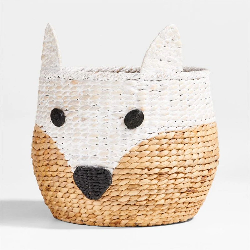 White Arctic Fox Woven Floor Storage Bin