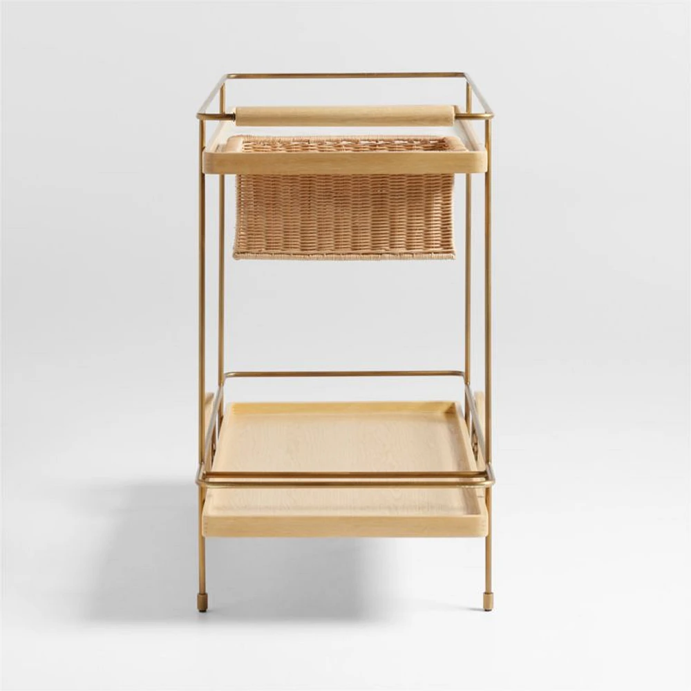 Wicker Park 36" Natural Oak Wood and Marble Bar Cart