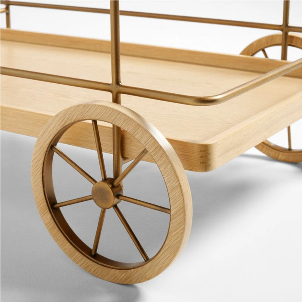 Wicker Park 36" Natural Oak Wood and Marble Bar Cart