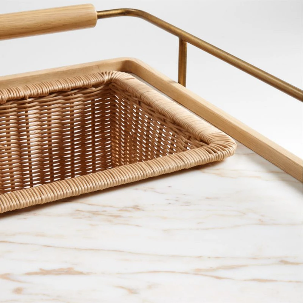 Wicker Park 36" Natural Oak Wood and Marble Bar Cart