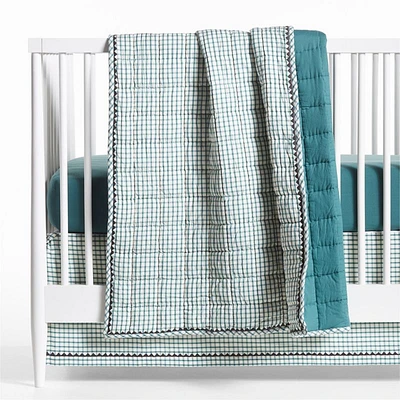 Teal Windowpane Plaid Organic Cotton Baby Crib Quilt