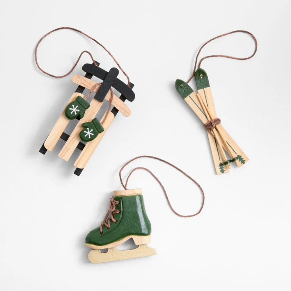 Wood Winter Sports Christmas Ornaments, Set of 3