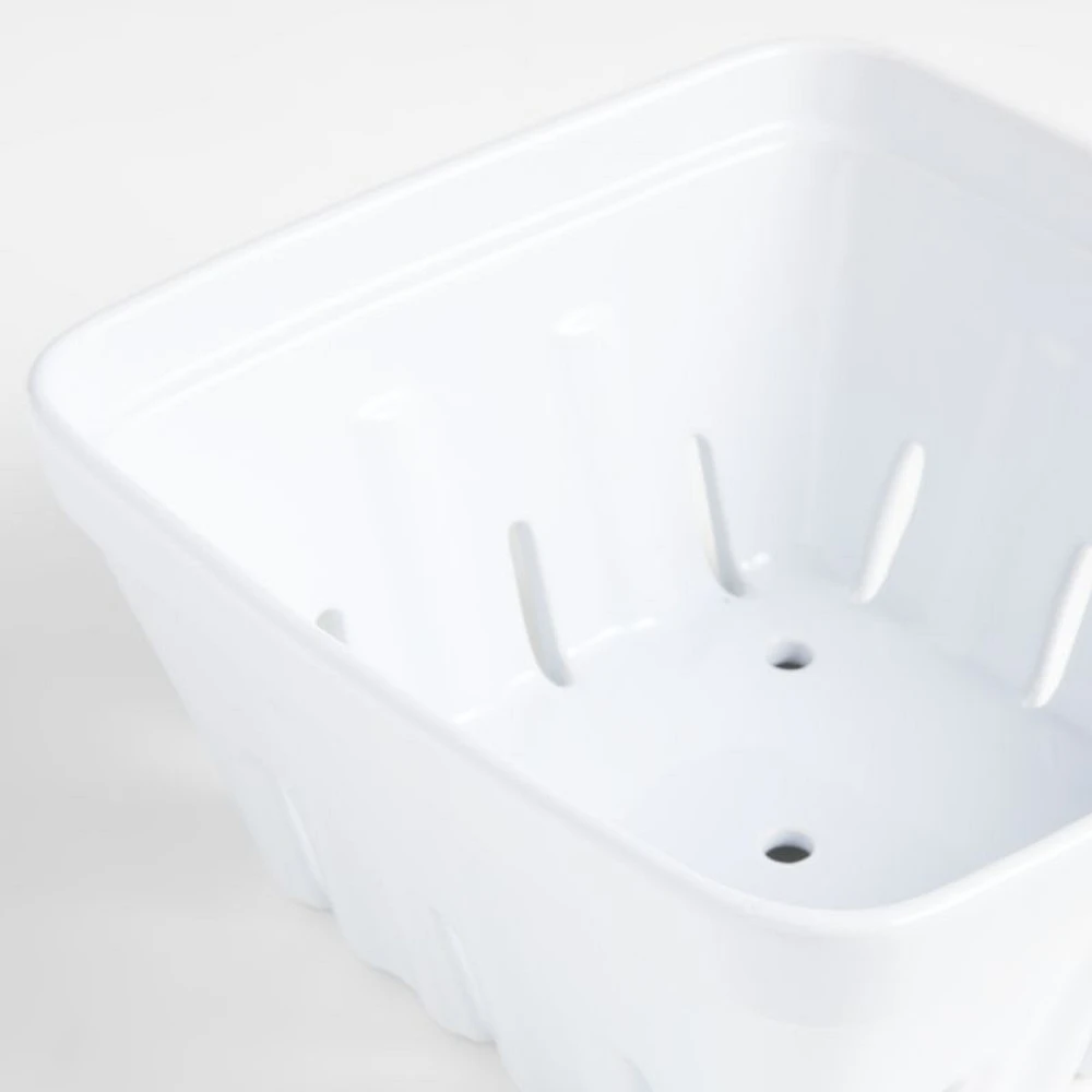 Extra-Large White Stoneware Berry Box Colander