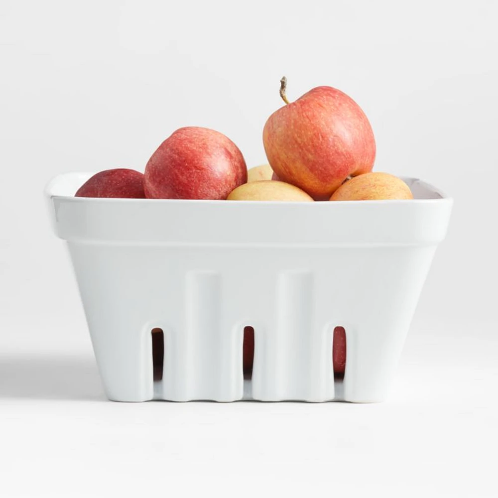 Extra-Large White Stoneware Berry Box Colander