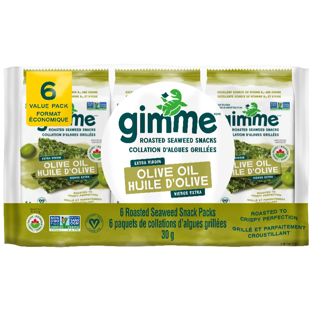 GimMe Organic Premium Roasted Seaweed - Olive Oil - 6x5g