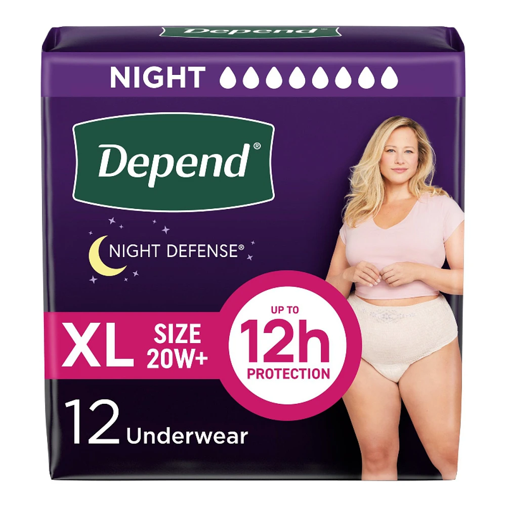 Depend Night Defense Incontinence Underwear for Women - Overnight Absorbency - Extra Large - 12 Count