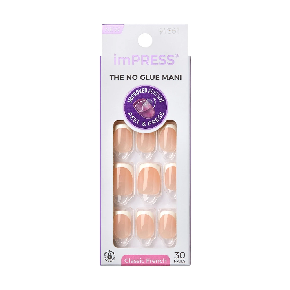 Kiss ImPRESS Peel & Press Classic French False Nails Kit - Ideal - 30s