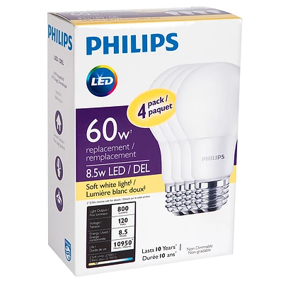 Philips Basic A19 LED Light Bulb - Daylight - 8W/4pk