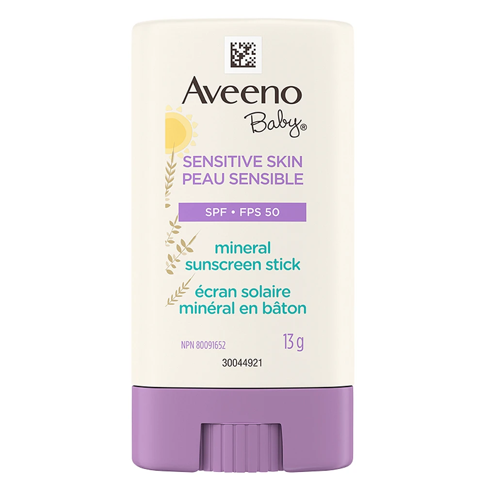 Aveeno Baby Sensitive Skin Mineral Sunscreen Stick - SPF 50 - 13g