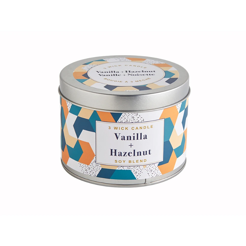 Kiera Grace Soy Candle Tin with 3 Wicks - Vanilla/Hazelnut
