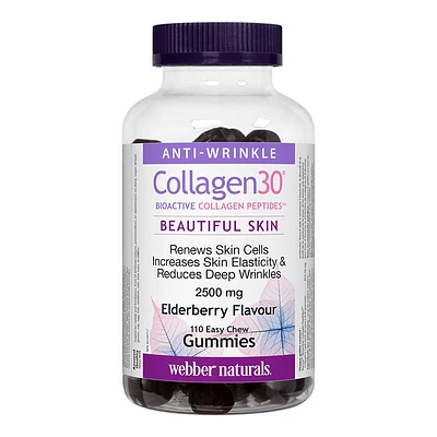 Webber Naturals Collagen30 Bioactive Collagen Peptides Gummies - Elderberry - 110s