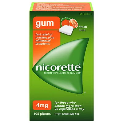Nicorette Nicotine Gum Stop Smoking Aid - Fresh Fruit - 4mg
