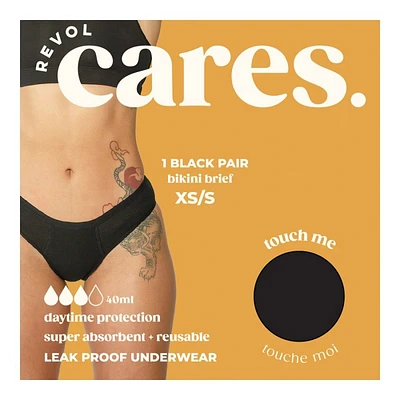 Revol Cares Bikini Brief Period Pants - Daytime Protection - Extra Small/Small - Black
