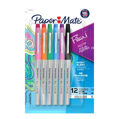 Paper Mate FLAIR Felt-Tip Pen Set - Assorted Bright Colors - 12 piece