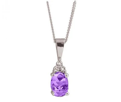 10K White Gold Amethyst Diamond Pendant