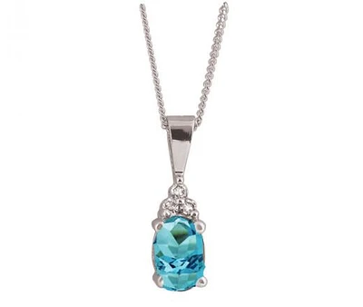 10K White Gold Aqua Diamond Pendant