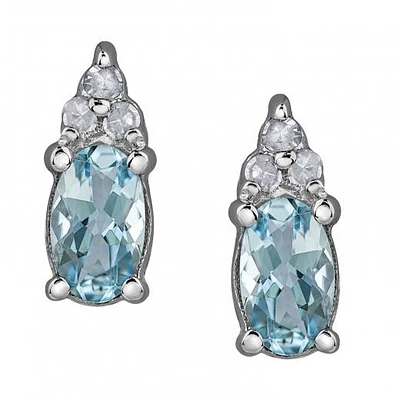 10K White Gold Aquamarine & 0.05CTW Diamond Earrings