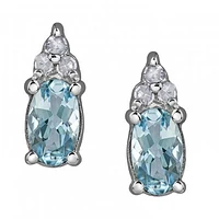 10K White Gold Aquamarine & 0.05CTW Diamond Earrings