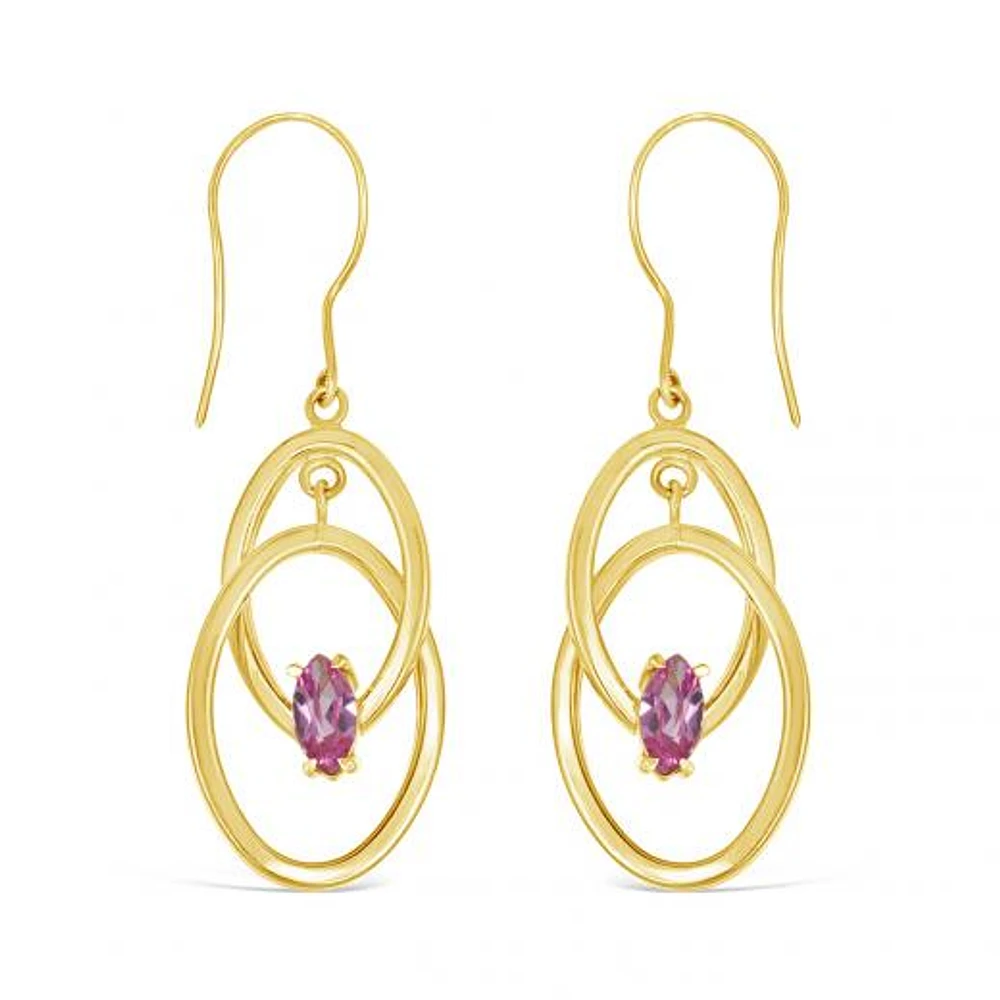 10K Yellow Gold Created Pink Sapphire Earrings