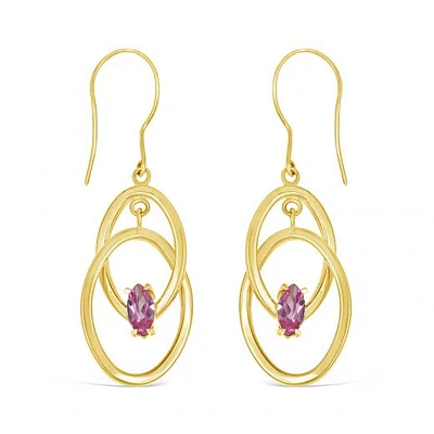 10K Yellow Gold Created Pink Sapphire Earrings