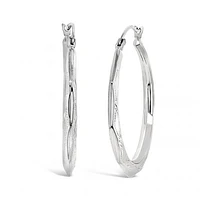 10K White Gold Pattern Creole Earrings