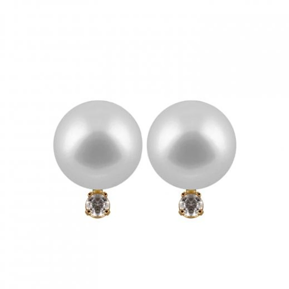 Saltwater White Pearl & Diamond Studs