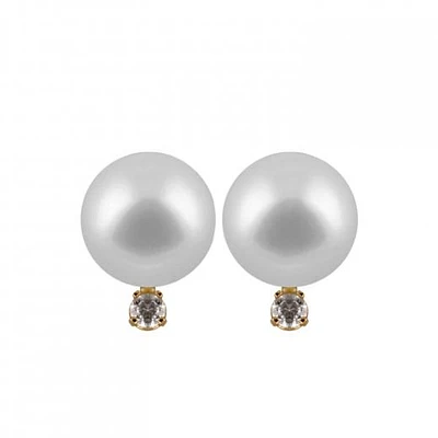 Saltwater White Pearl & Diamond Studs