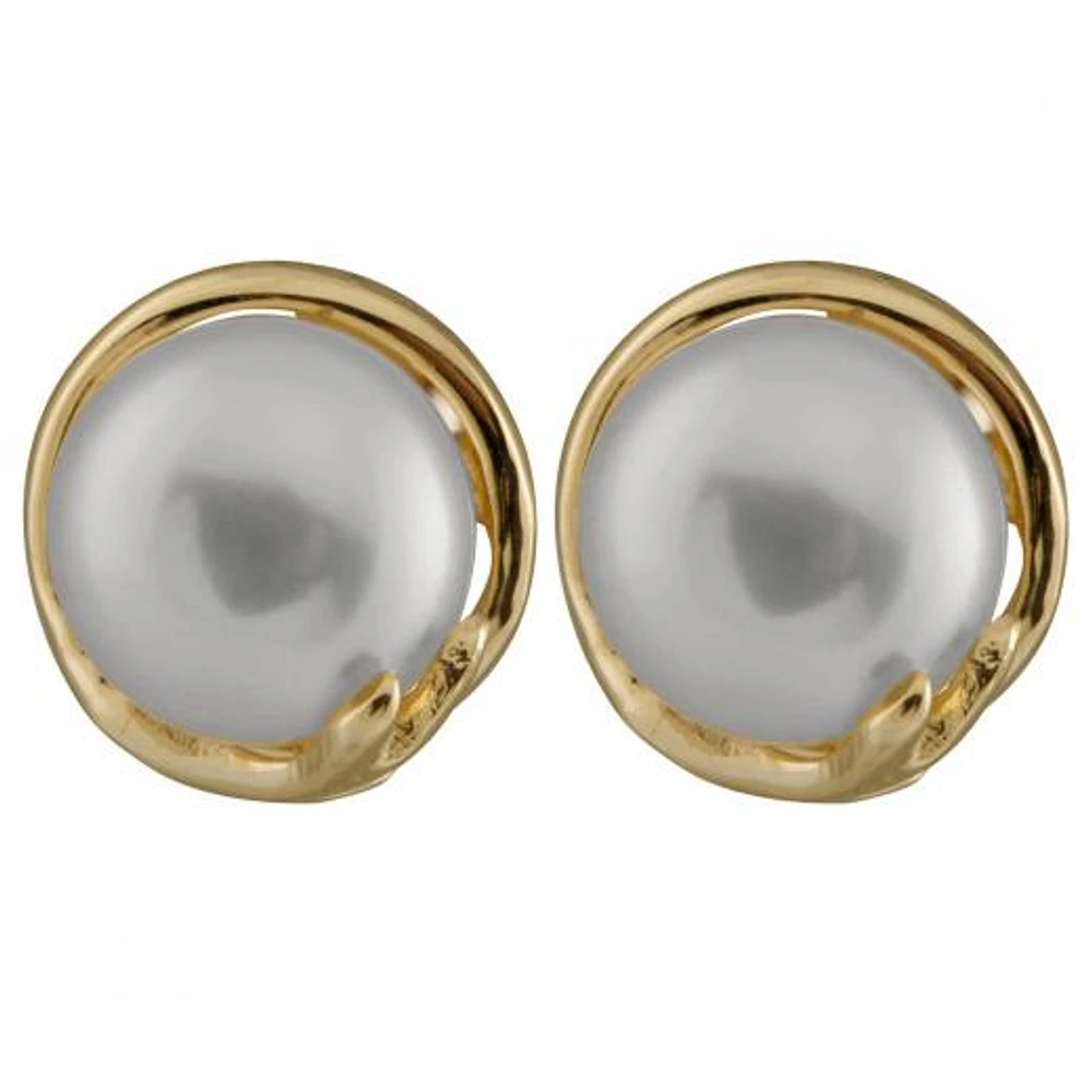 Freshwater White Pearl Yellow Gold Earrings