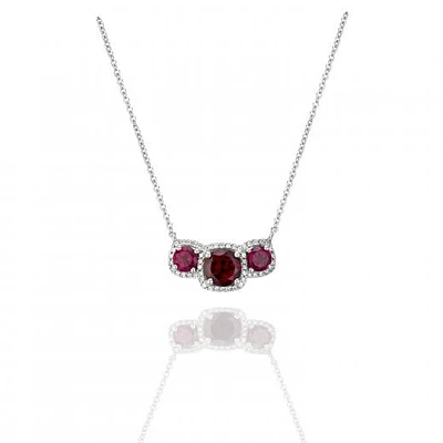 Sterling Silver Rhodolite Garnet & White Topaz Trinity Necklace