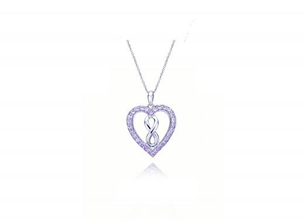 Sterling Silver Created Pink Sapphire Infinity Heart Pendant