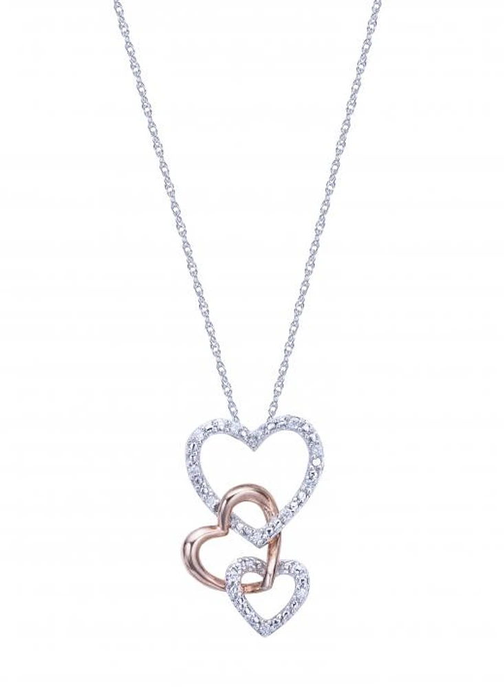 Sterling Silver Triple Heart Diamond Pendant