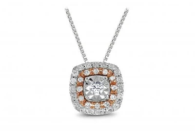 Rose Gold & Sterling Silver 0.18CTW Diamond Halo Pendant