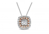 Rose Gold & Sterling Silver 0.18CTW Diamond Halo Pendant