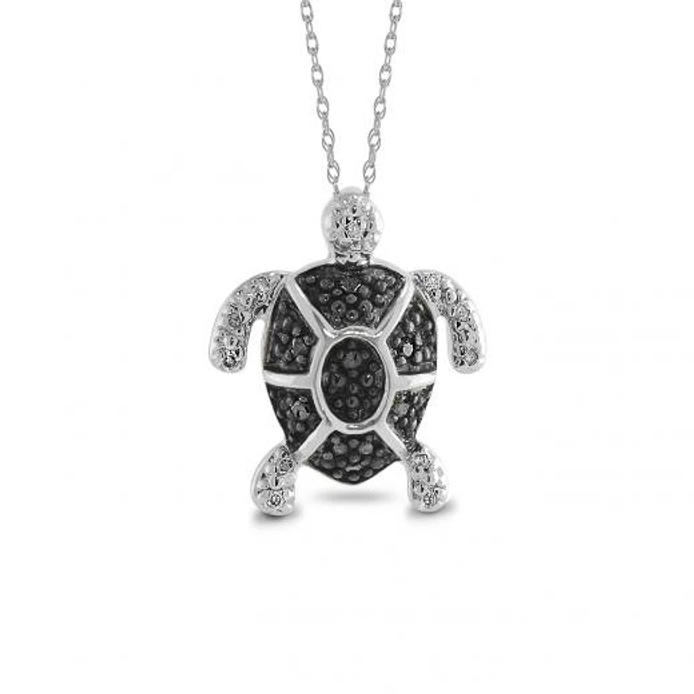 Sterling Silver Midnight Diamond Turtle Pendant